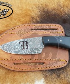 Custom Made Damascus Steel Fixed Blade Cowboy Skinner knife with Custom Initial in The Blade... Just Write in the Note your Initial...