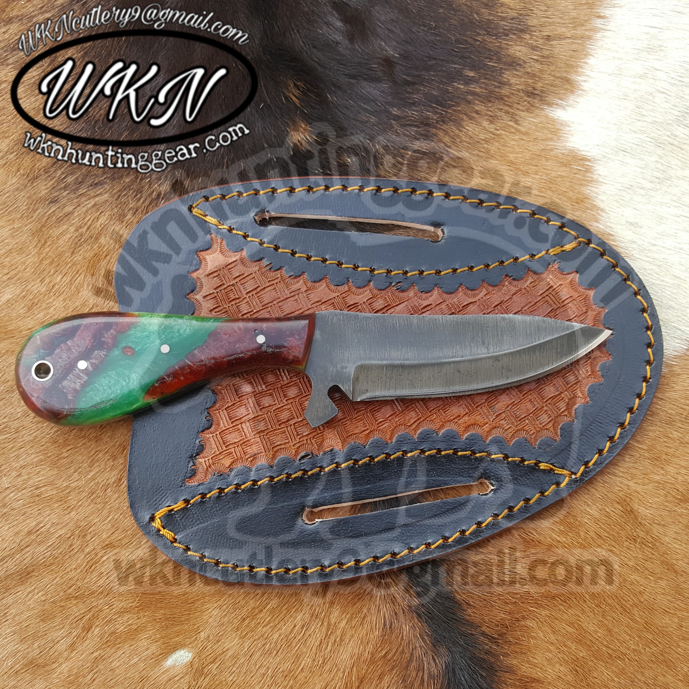 Custom Made Damascus Steel Fixed Blades Cowboy knife with Handmade Right  Hand Leather Sheath - WKN Hunting Gears
