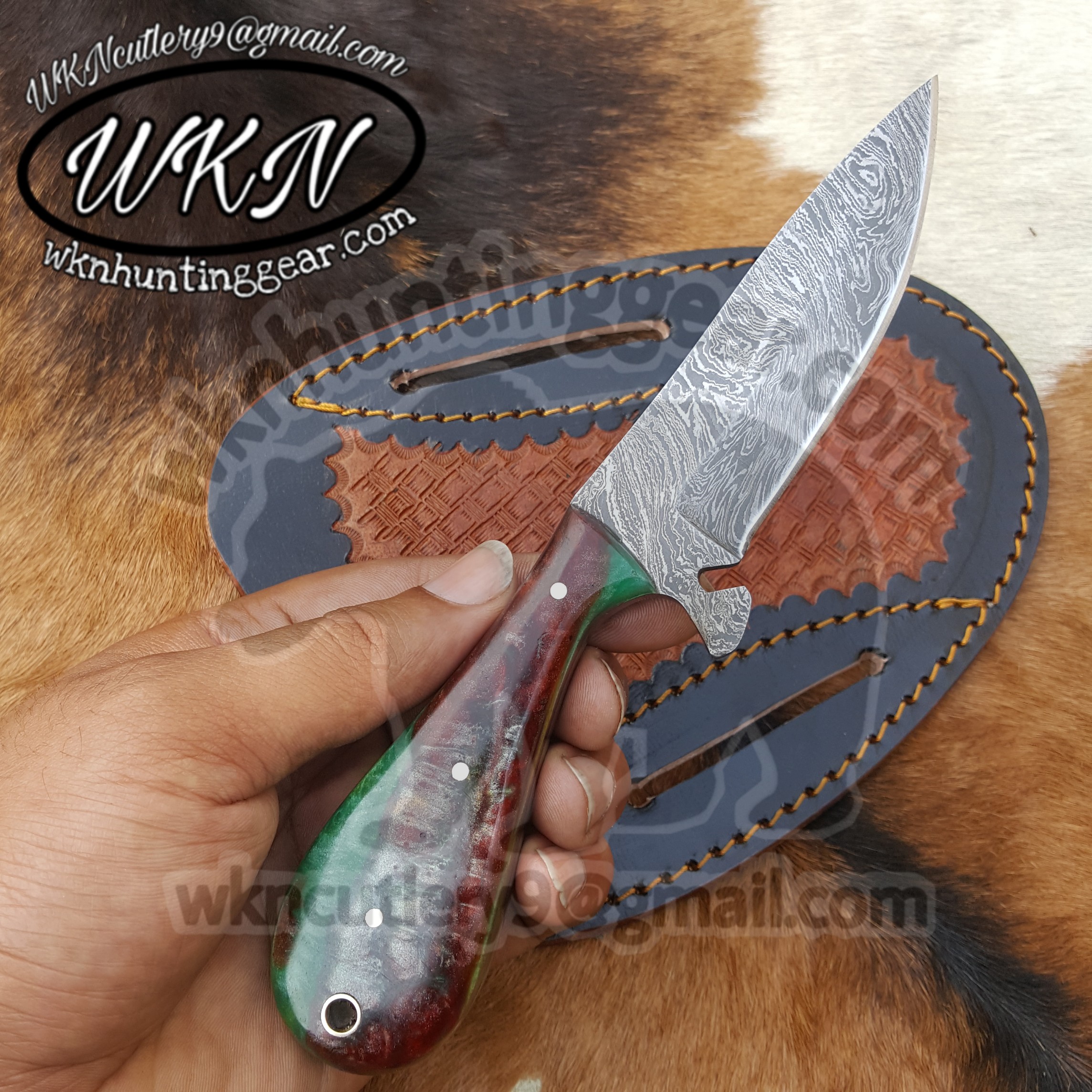 Cowboy Knife and Sheath Set - Damascus Steel - WKN Hunting Gears