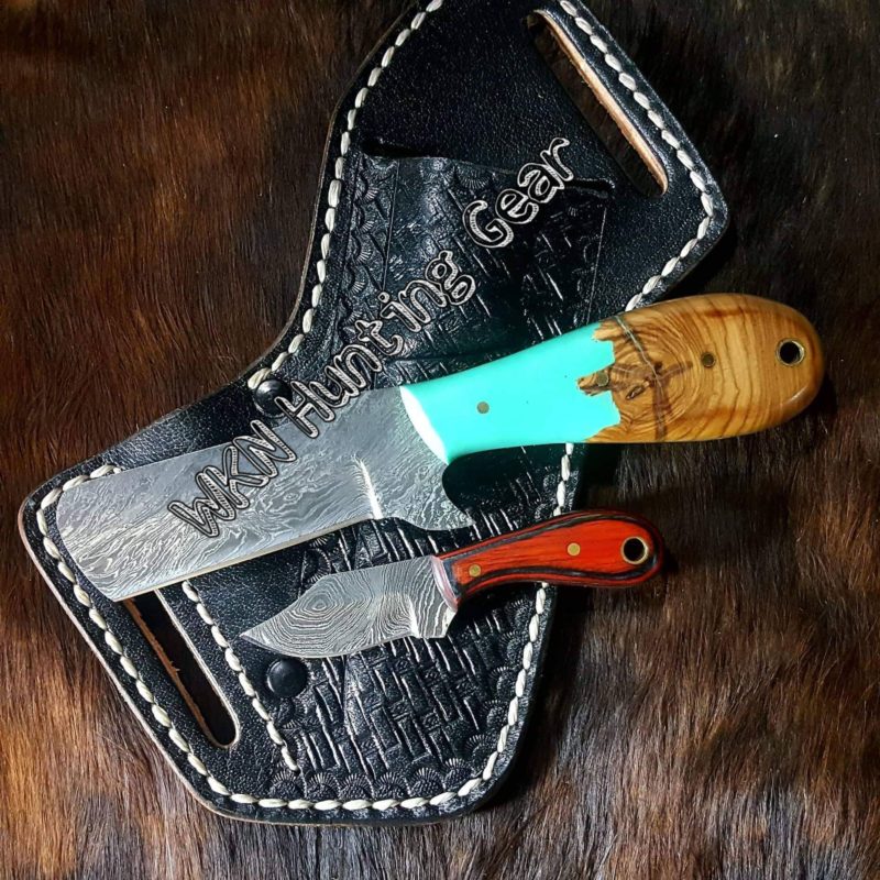 Cowboy Knife and Sheath Set - Damascus Steel - WKN Hunting Gears