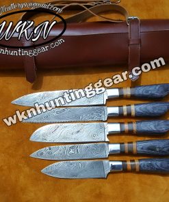 Custom made Damascus Steel Chef knives set.