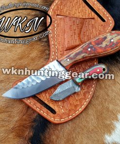 Custom Made Damascus Steel Fixed Blades Cowboy knife with Handmade Right  Hand Leather Sheath - WKN Hunting Gears