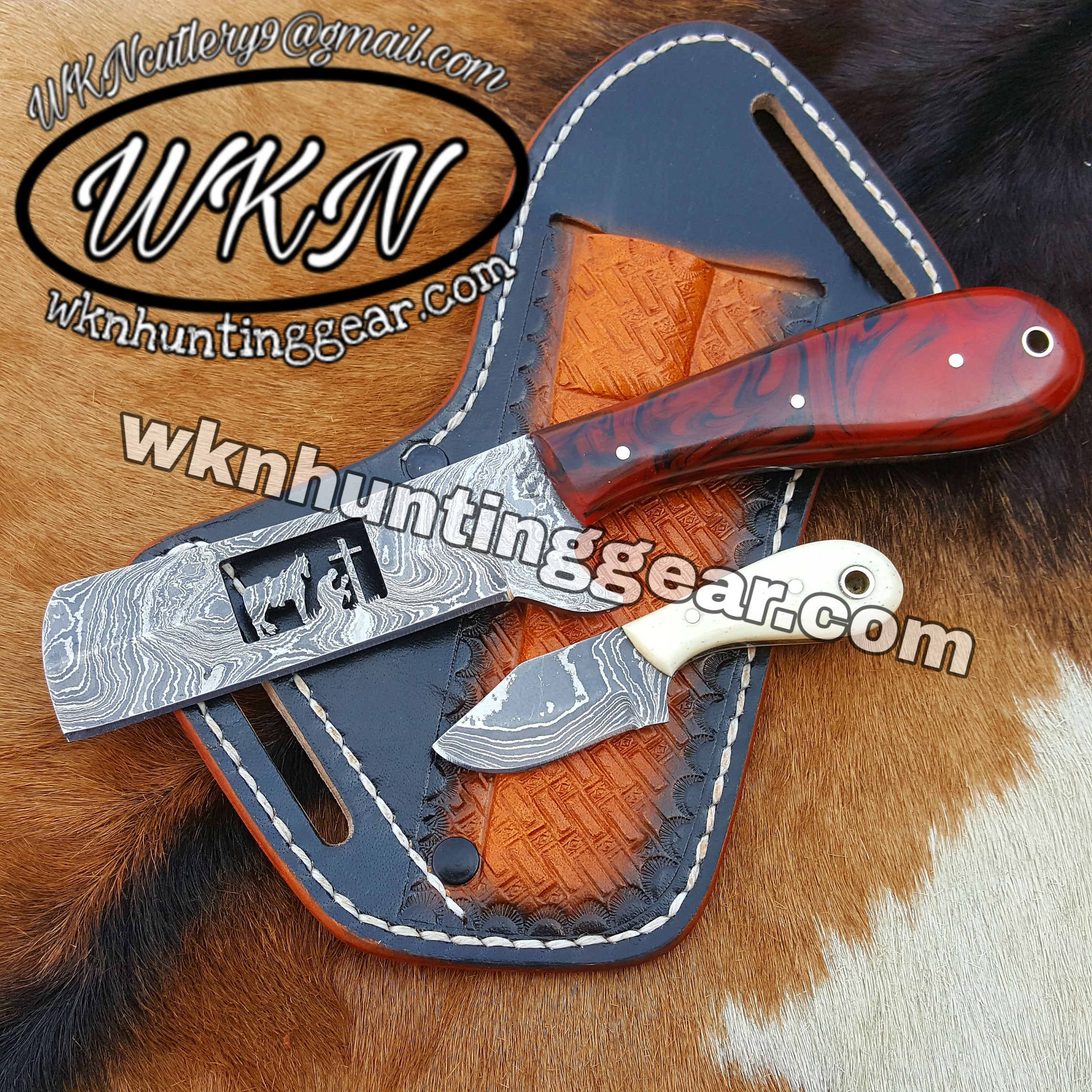 Cowboy Knife and Sheath Set - Damascus Steel - WKN Hunting Gears