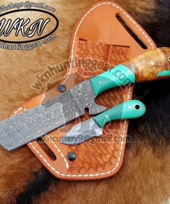 Custom Made Damascus Steel Bull Cutter Knives set...