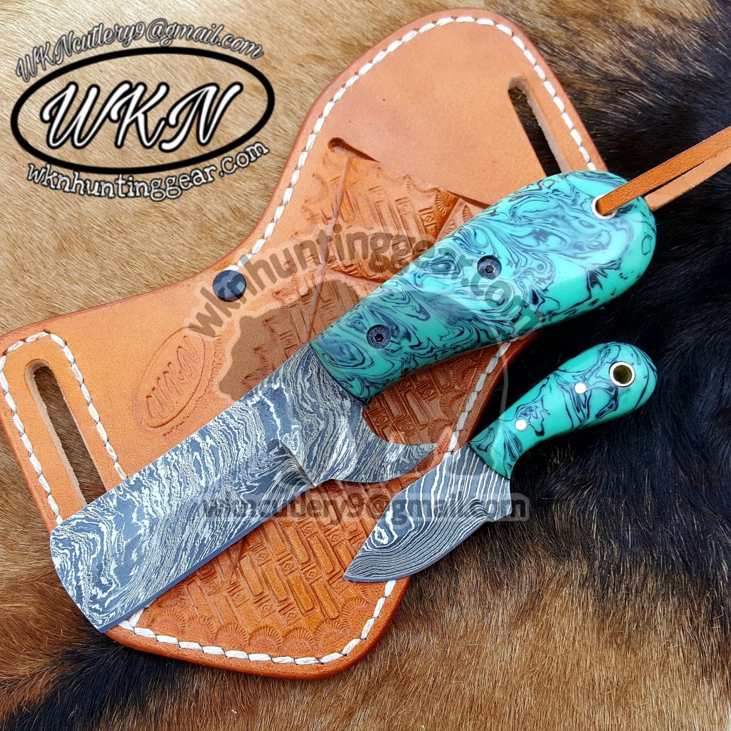 Custom Made Damascus Steel three Crosses Cowboy knives set - WKN Hunting  Gears