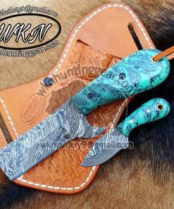 Custom Made Damascus Steel Bull Cutter Knives set...
