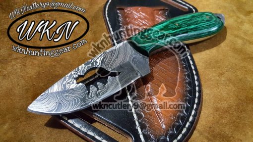 Custom Made Damascus Steel Cat Cutout Cowboy knife...