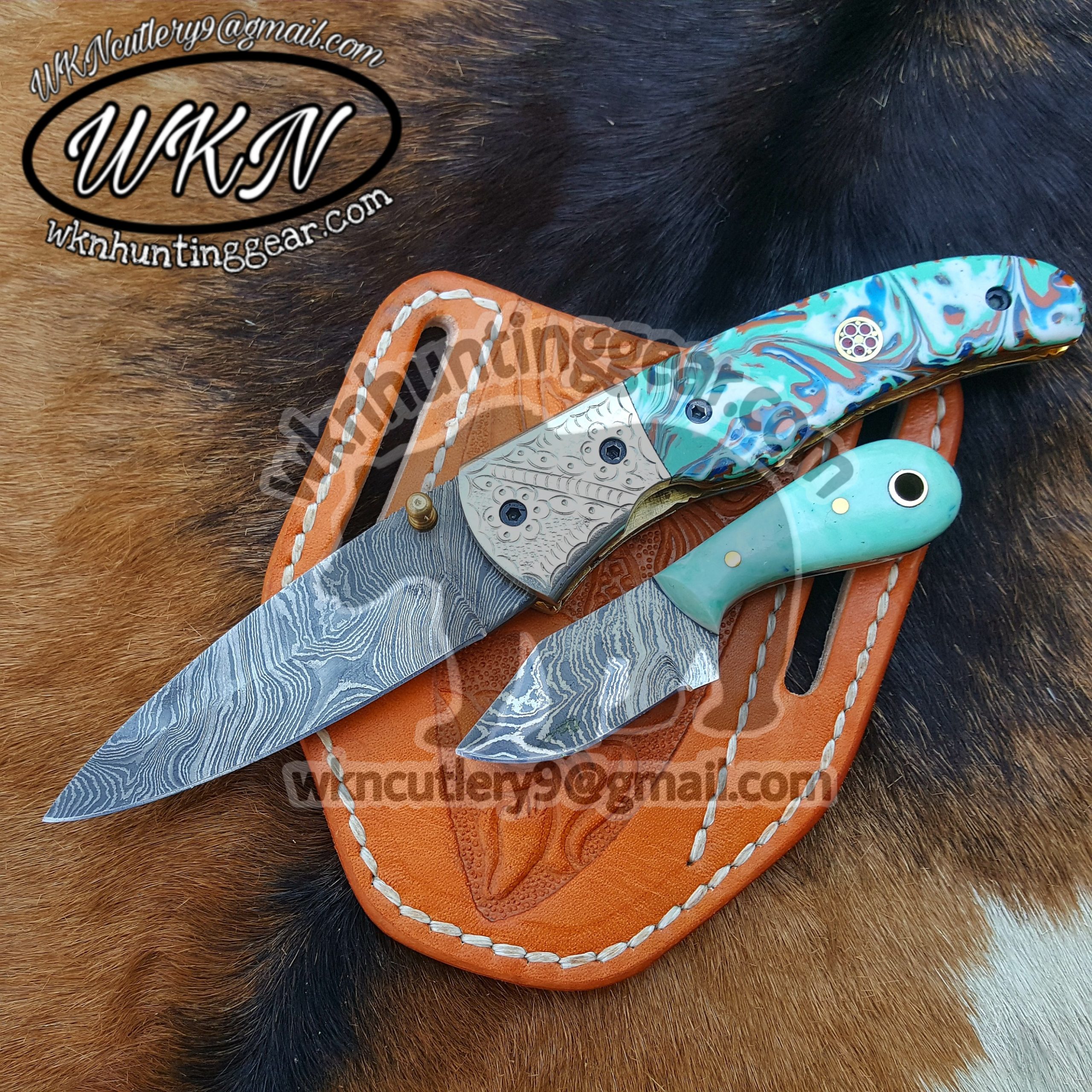 Custom Made Damascus Steel three Crosses Cowboy knives set - WKN Hunting  Gears