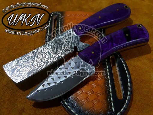Custom Made Damascus and Rasp Steel Bull Cutter and Skinner knives set...