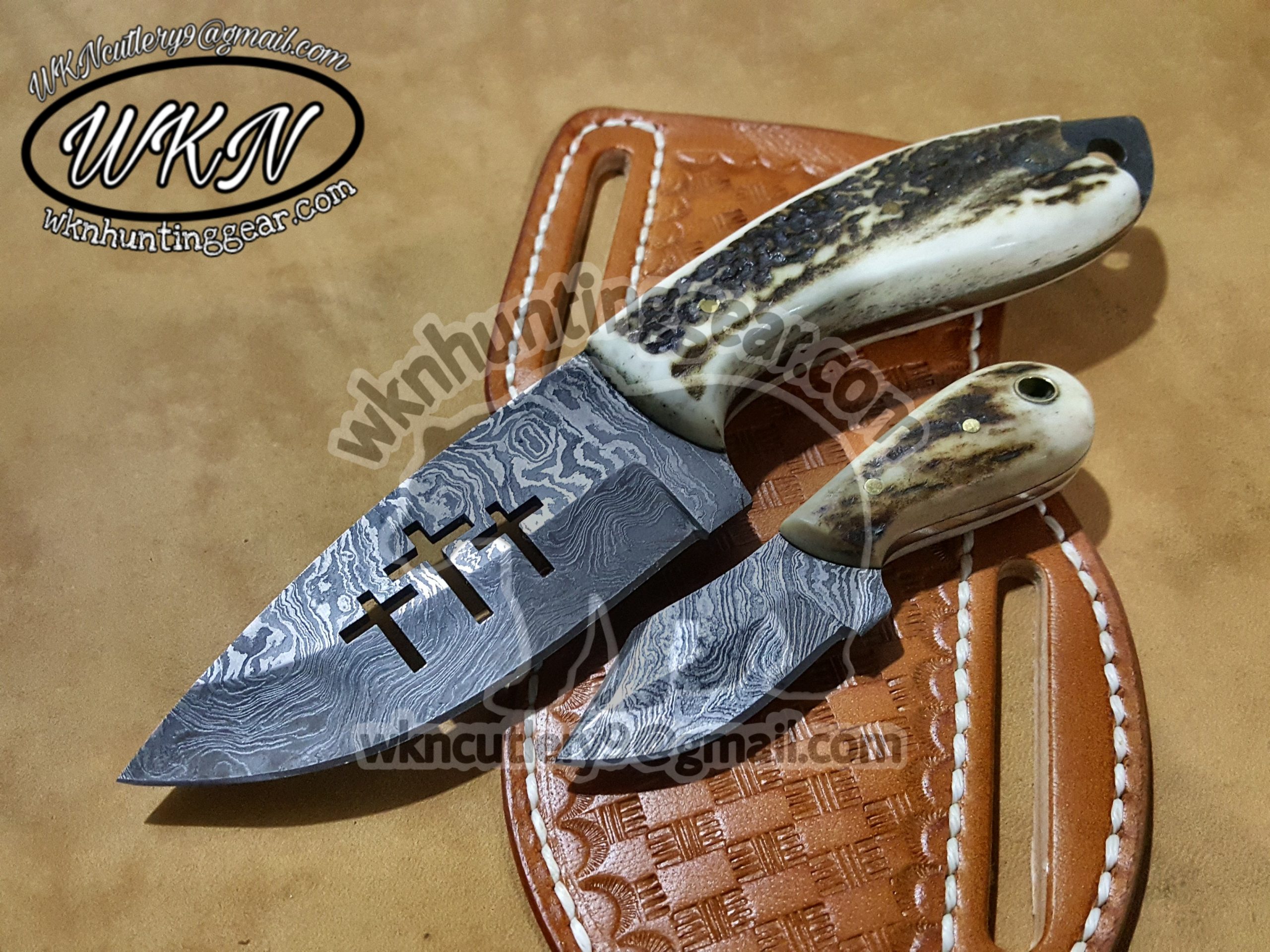 CowBoy Bull Cutter Knife Hand Forged Damascus Steel EDC Knife With  LeatherSheath