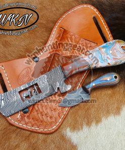 Custom Made Damascus Steel Praying Cowboy Bull Cutter and Skinner knives set...