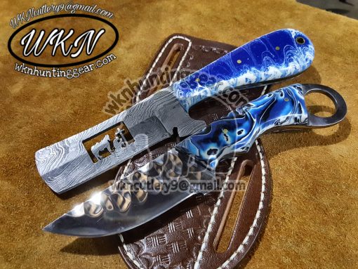 Custom Made Damascus Steel Bull Cutter and Cowboy Skinner knives set...
