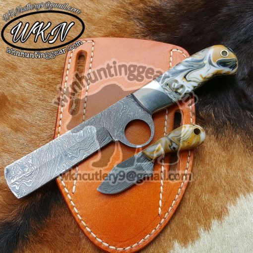 Custom Made Damascus Steel Pistol Cutter and Skinner knives set...