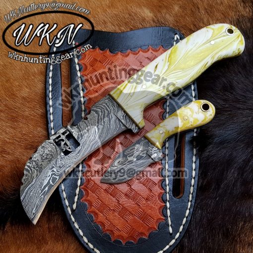 Custom Made Damascus Steel Hawkbill Lineman and Skinner knives set......