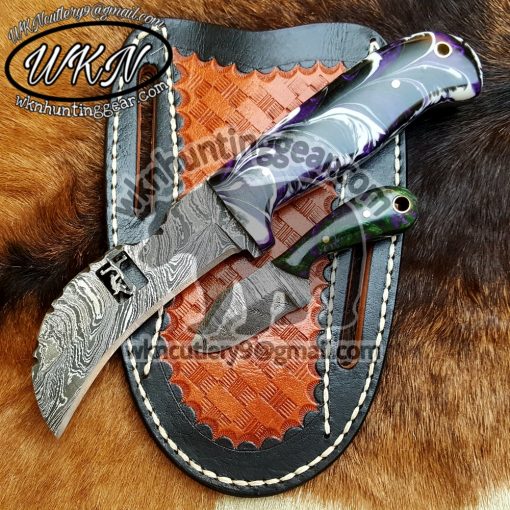 Custom Made Damascus Steel Hawkbill Lineman and Skinner knives set...