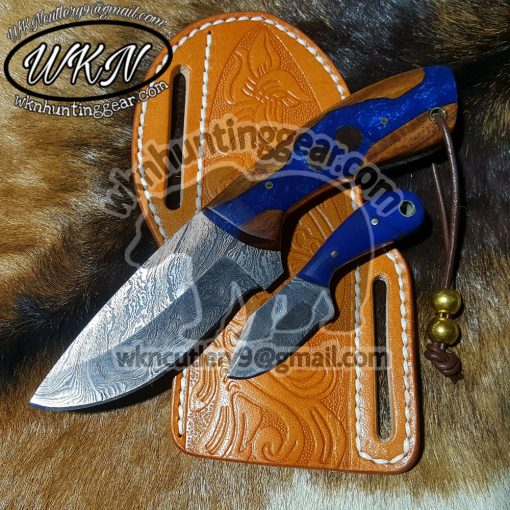 Custom Made Damascus Steel Fixed Blade Cowboy and Skinner knives set...