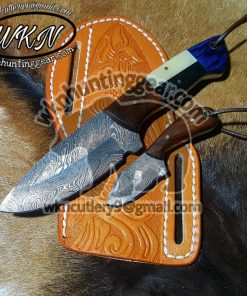 Custom Handmade Damascus Steel Fixed Blades Cowboy and Skinner knives set... With Handmade Leather Sheaths...