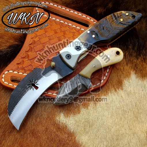 Custom Made High Carbon 1095 With File Stemp Steel Lineman IBEW Pocket and Skinner knives set...