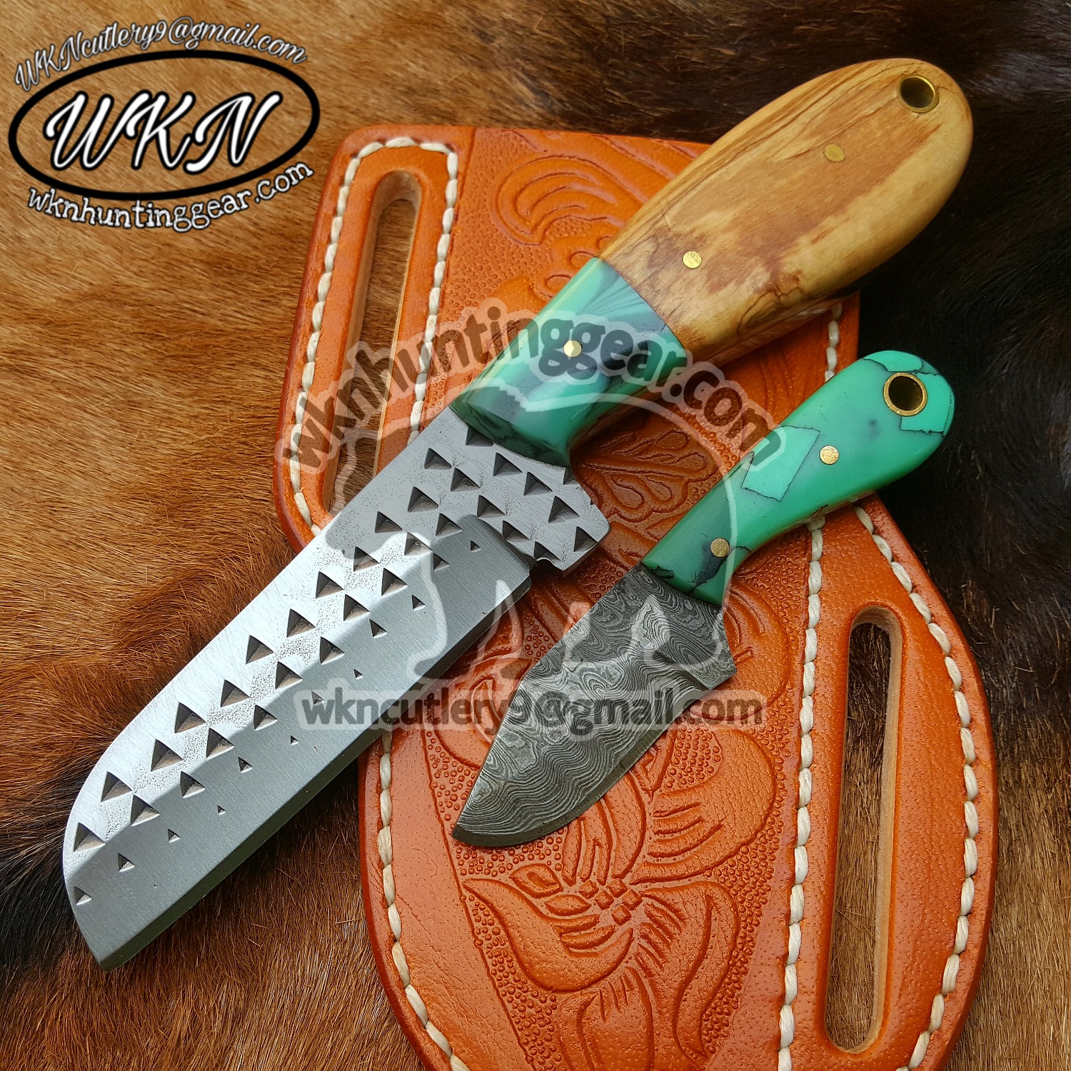 Custom Made Horse Rasp Steel Fixed Blades Cowboy and Skinner knives set  - WKN Hunting Gears