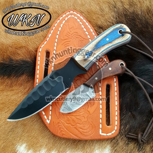 Custom Made High Carbon Steel With Powder Coated Fixed Blades Cowboy and Skinner knives set...