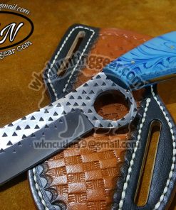 Custom Made 1095 high carbon Steel Fixed Blades Pistol Cutter and Skinner knives set... the sheath hold Both knives...