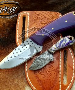 Custom Made Damascus Steel Fixed Blade Western Cowboy and Skinner knife With Custom Initial On The Blade and Sheath Just Write Your Initial In The Note...