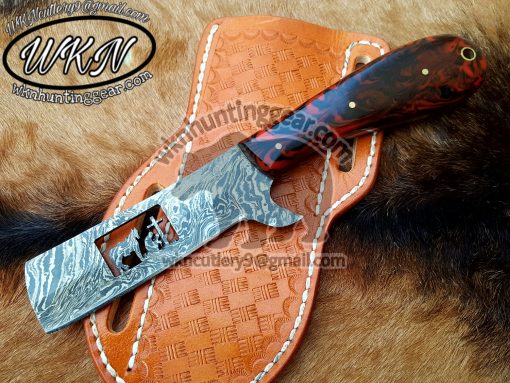 Custom Made Damascus Steel Fixed Blade Bull Cutter knife...