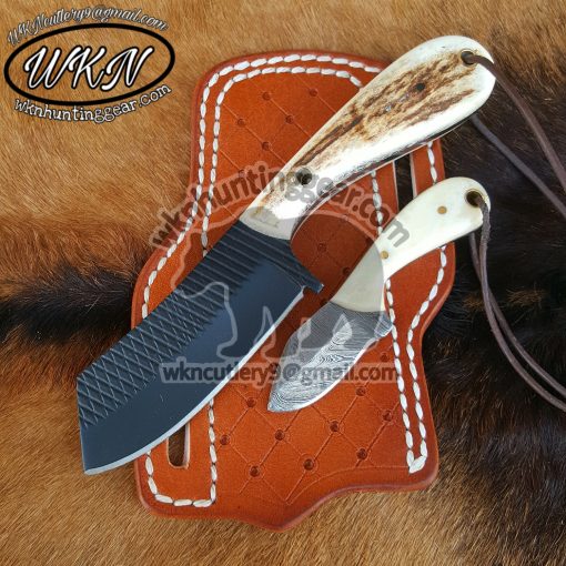 Custom Made Horse Rasp Steel With Powder Coated Fixed Blades Cowboy and Skinner knives set...