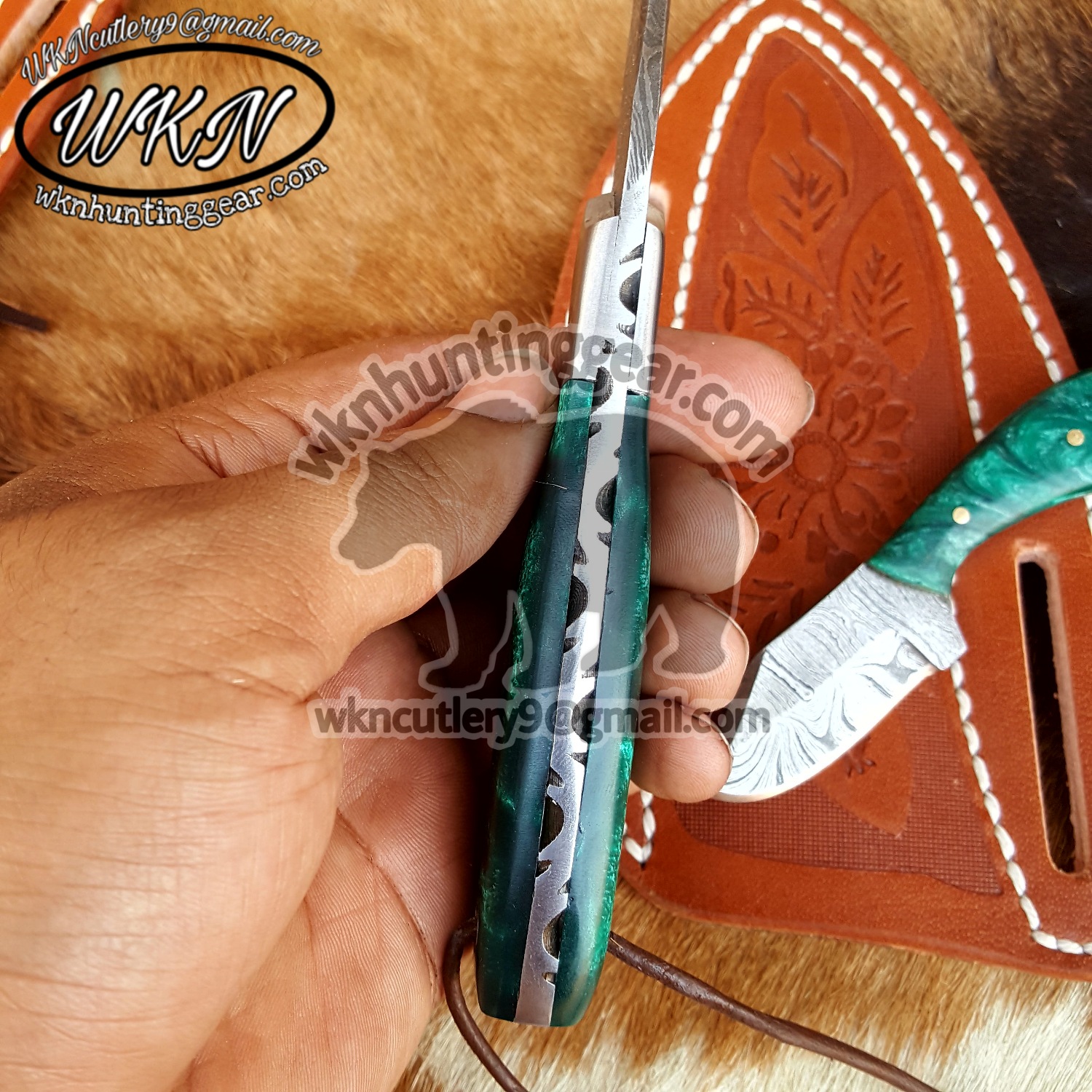 Custom Made Damascus Steel Fixed Blades Cowboy knife with Handmade Right  Hand Leather Sheath - WKN Hunting Gears