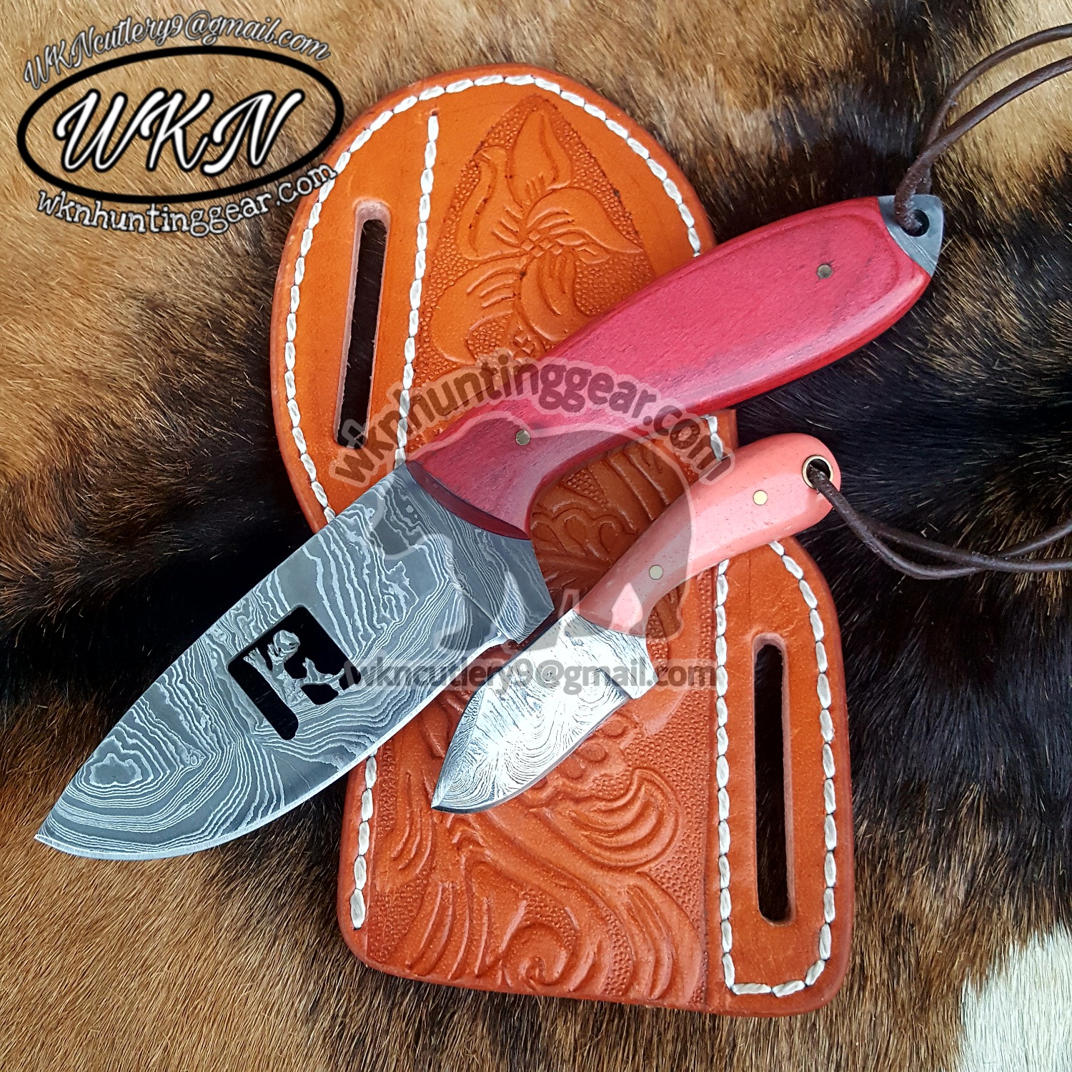 Custom Made Damascus Steel Fixed Blades Cowboy knife with Handmade Right  Hand Leather Sheath - WKN Hunting Gears