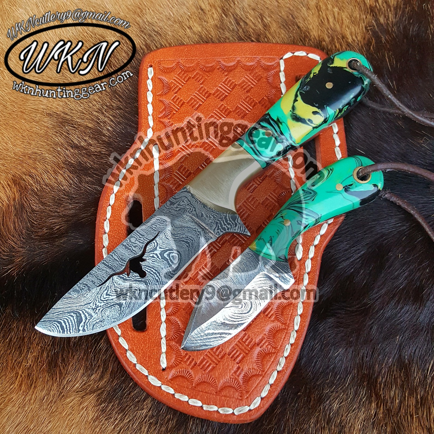 Cowboy Knife and Sheath Set - Damascus Steel - WKN Hunting Gears