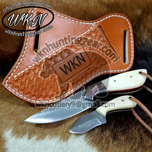 Custom Made Horse Rasp Steel Fixed Blades Cowboy and Skinner knives set with engrave initial your initial on the Leather...
