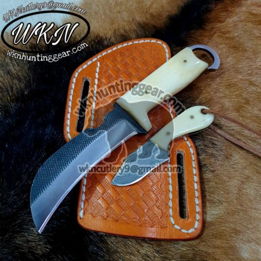 Custom Made High Carbon 1095 Steel Fixed Blades Hawksbill Lineman and Skinner knives set with Handmade Leather Sheaths...