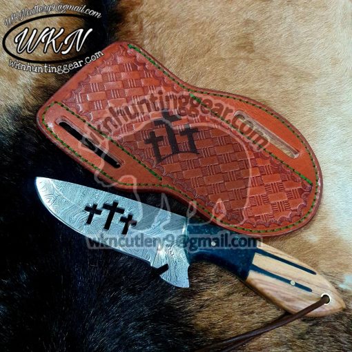 Custom Made Damascus Steel Fixed Blades Cowboy knife... With Handmade Leather Sheaths...