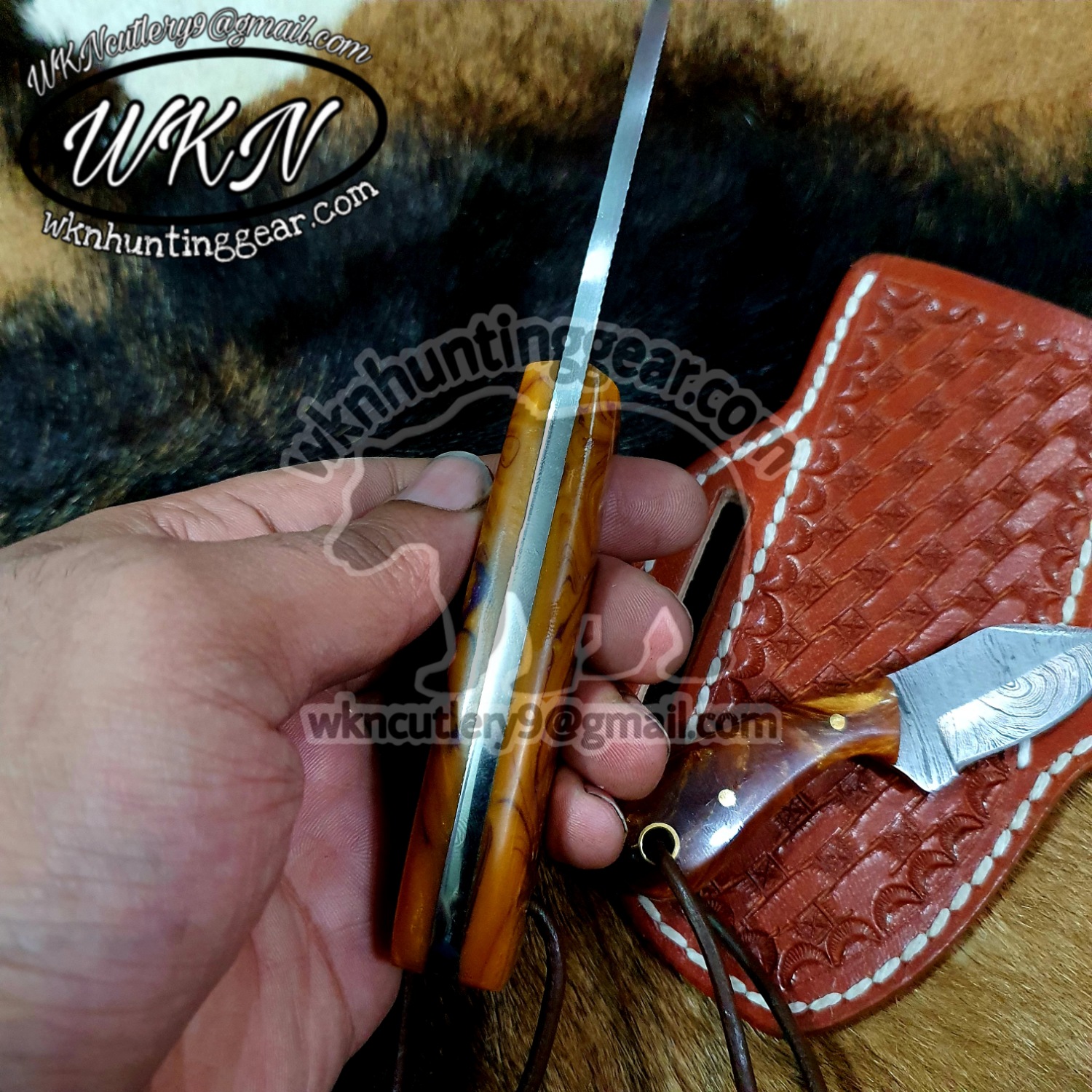 Custom Made Damascus Steel Fixed Blades Cowboy knife with Handmade Right  Hand Leather Sheath - WKN Hunting Gears