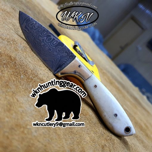Custom Made Damascus Steel Fixed Blade Cowboy and Skinner knife...