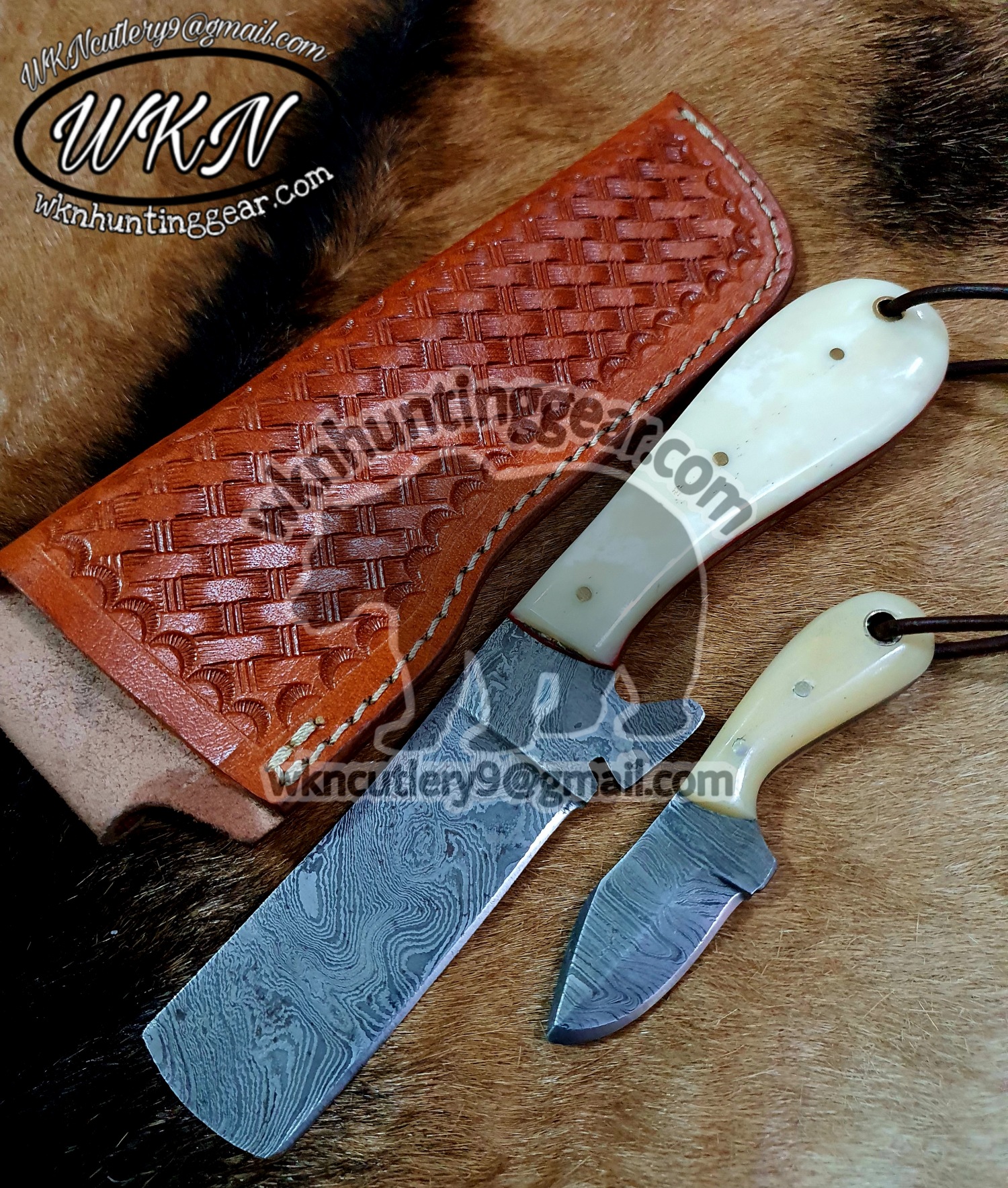 Black Smith Damascus Steel Fixed Blades Bull Cutter and Skinner knives ...