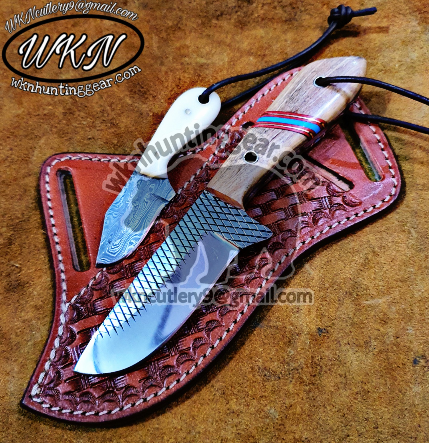 Cowboy Knife and Sheath Set - Damascus Steel - WKN Hunting Gears