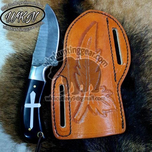 Custom Made Damascus Steel Fixed Cowboy and Skinner knife... With Handmade Leather Sheaths...