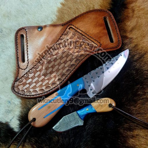 Custom Made Horse Rasp Stainless Steel Fixed Blades Cowboy and Skinner knives set... With Handmade Leather Sheaths...
