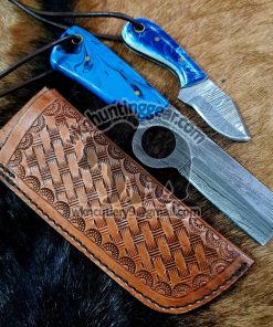 Custom Made Damascus Steel Fixed Blade Western Bull Cutter knife. With Custom Initial On The Blade and Sheath Just Write Your Initial In The Note.