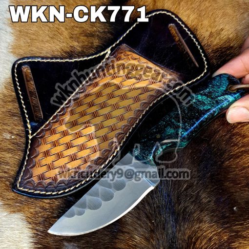 Custom Made 1095 High Carbon Steel Western Cowboy knife. With Right Handed Sheath To Rast On Back Belt.