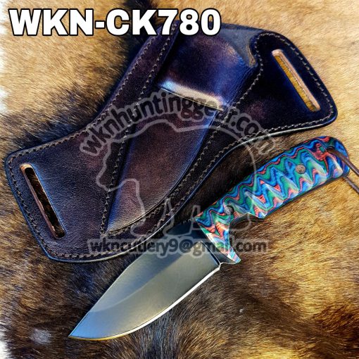 Custom Made 1095 Steel With Powder Coated Fixed Blade Cowboy and Skinner knife. With Right Handed Sheath To Rast On Back Belt.