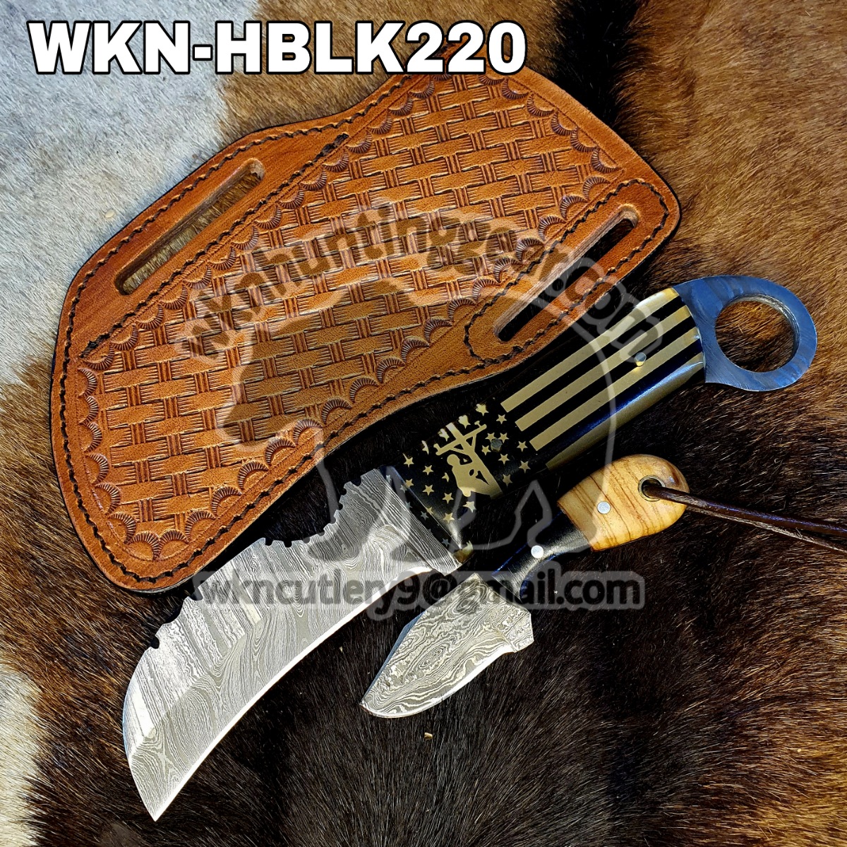 Custom Made Damascus Steel Fixed Blades Cowboy knife with Handmade Right  Hand Leather Sheath - WKN Hunting Gears