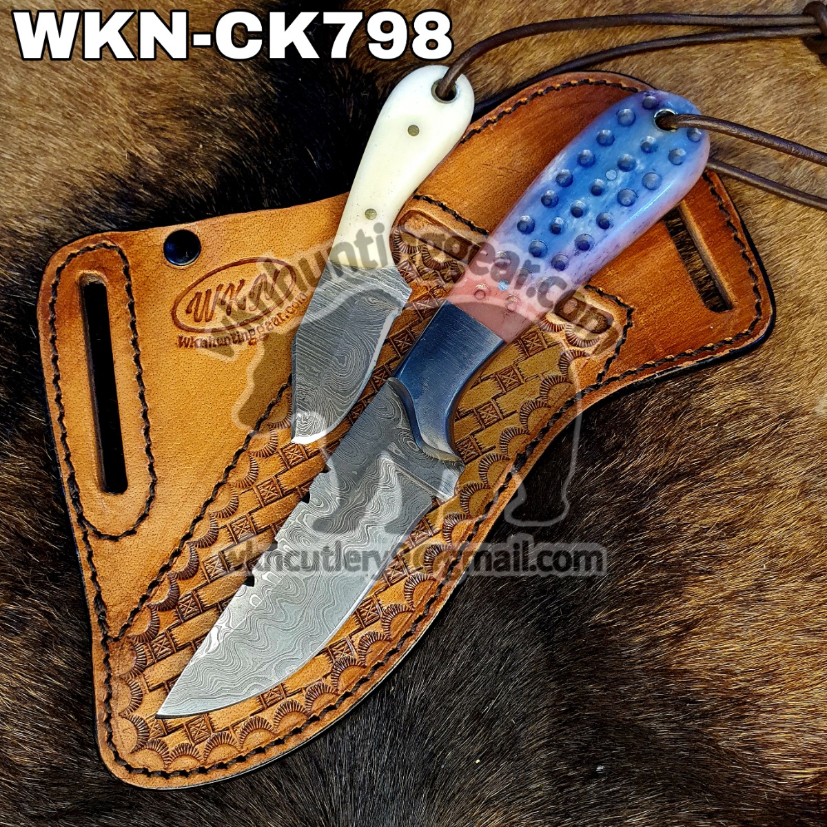 Custom Made Damascus Steel Fixed Blades Cowboy knife with Handmade Right  Hand Leather Sheath - WKN Hunting Gears