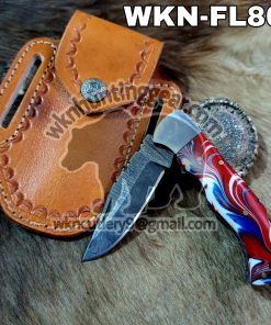 Custom Made Damascus Steel Fixed Blades Western Cowboy and Skinner knives Set With Custom Initial On The Blade and Sheath Just Write Your Initial In The Note...