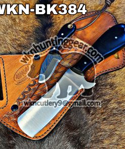 Custom Made Damascus Steel Fixed Blades Bull Cutter and Skinner knives set... With Handmade Leather Sheaths...