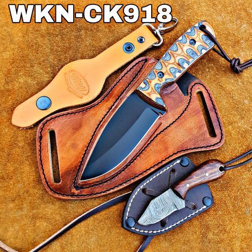 Custom Made 1095 High Carbon Steel With Powder Coated Fixed Blades Western Cowboy and Skinner knives set With Custom Initial On The Blade and Sheath Just Write Your Initial In The Note.