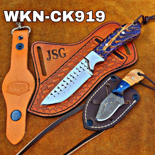 Custom Made Horse Rasp Stainless Steel Fixed Blades Western Cowboy and Skinner knives set With Custom Initial On The Blade and Sheath Just Write Your Initial In The Note...