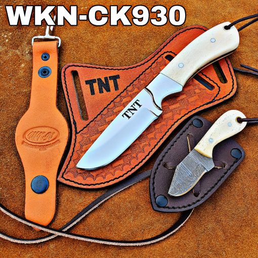 Custom Made D2 Steel Fixed Blades Western Cowboy and Skinner knives Set With Custom Initial On The Blade and Sheath Just Write Your Initial In The Note..